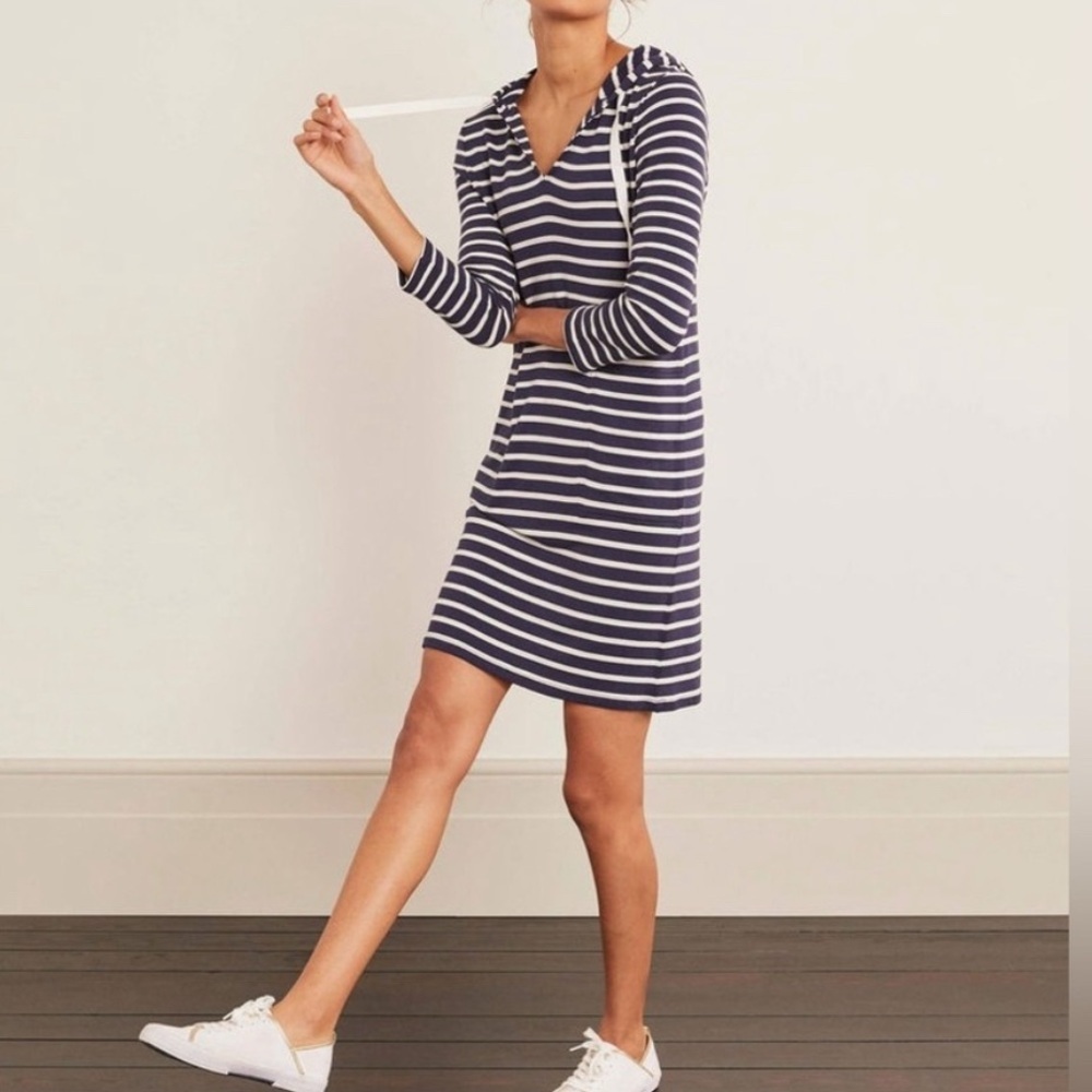 Boden Imelda Navy and White Striped Hooded Dress